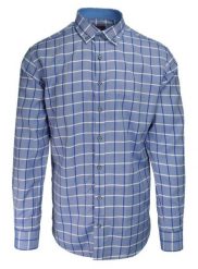 Koszula Wizytowa, Niebieska w Kratkę, z Długim Rękawem, Bawełniana, Prosty Krój -RAVANELLI. Niebieskie koszule Ravanelli, m, bez wzorów, z bawełny, bez kołnierzyka, bez ramiączek. Za 99.00 zł.