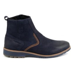 KOMODO Buty męskie trzewiki skórzane zimowe 924K granatowe niebieskie. Niebieskie botki sznurowane na zimę, bez wzorów, ze skóry, bez obcasa, bez zapięcia. Za 438.49 zł.
