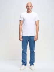 Koszulka męska z prążkowanej dzianiny biała Basicag 101. Białe t-shirty BIG STAR, l, bez wzorów, z bawełny, bez kołnierzyka, bez ramiączek. Za 99.99 zł.