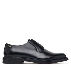 Półbuty HUGO. Czarne eleganckie półbuty Hugo, bez wzorów, bez obcasa, bez zapięcia. Za 1,349.00 zł.