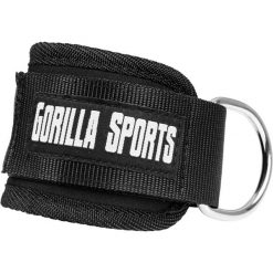 Opaska na kostkę do wyciągu dolnego nylonowa. Czarne paski GORILLA SPORTS, bez wzorów, z nylonu, sportowe. Za 39.99 zł.