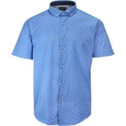 Koszula Męska Niebieska w Białe Kwiaty, Taliowana, Krótki Rękaw, Slim Fit, Motyw Florystyczny -TO-ON. Niebieskie koszule TO-ON, m, bez wzorów, z bawełny, bez kołnierzyka, bez ramiączek. Za 109.00 zł.
