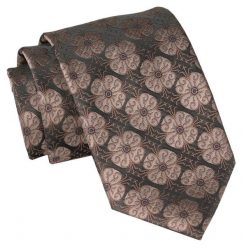 Męski Krawat Angelo di Monti - Brąz, Duże Kwiaty. Krawaty i muchy Angelo di Monti, bez wzorów, z tkaniny. Za 45.00 zł.