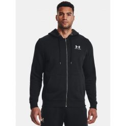 Bluza fitness męska Under Armour Essential Fleece Full Zip Hood. Czarne bluzy Under Armour, l, bez wzorów, z bawełny, z kapturem. Za 219.99 zł.