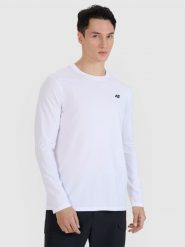 4F Longsleeve regular gładki męski - biały XL. Białe bluzki z długim rękawem 4F, m, bez wzorów, z bawełny, bez kołnierzyka, bez ramiączek. Za 69.99 zł.
