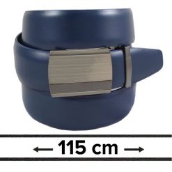 Pasek Granatowy do Spodni 115 cm, Automatyczna Klamra, Skórzany, Elegancki -VICTORIO. Niebieskie paski Victorio, bez wzorów, ze skóry, eleganckie. Za 99.00 zł.