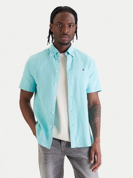 Tommy Hilfiger Koszula MW0MW42450 Turkusowy Regular Fit. Niebieskie koszule Tommy Hilfiger, m, bez wzorów, z bawełny, bez kołnierzyka, bez ramiączek. Za 369.99 zł.