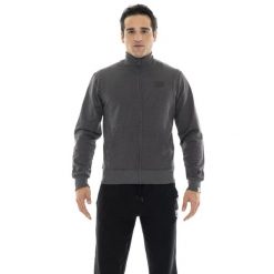 Bluza z bawełna z zamek błyskawiczny na trening. Szare bluzy LEONE 1947 APPAREL, bez wzorów, z bawełny, bez kaptura. W wyprzedaży za 132.85 zł.