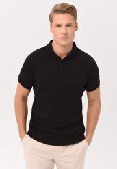 Koszulka polo O-VOLVI. Czarne koszulki polo sportowe Volcano, l, bez wzorów, z bawełny, bez kołnierzyka, bez ramiączek. Za 109.99 zł.