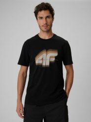 4F T-shirt regular z nadrukiem męski - czarny XXL. Czarne t-shirty 4F, m, bez wzorów, z materiału, bez kołnierzyka, bez ramiączek. Za 69.99 zł.