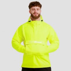 Kurtka męska turystyka przeciwdeszczowa cytrynowa Smock. Żółte kurtki GYMBEAM, m, bez wzorów, z materiału, z kapturem. Za 169.90 zł.