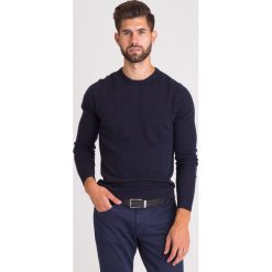 GRANATOWY SWETER JOOP! JEANS. Niebieskie swetry nierozpinane Joop! Collection, l, z aplikacjami, z jeansu, bez kołnierzyka, bez ramiączek. Za 699.50 zł.