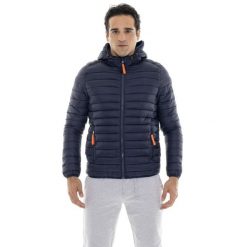 Kurtka puchowa z nylon z kaptur na co dzień. Niebieskie kurtki treningowe LEONE 1947 APPAREL, bez wzorów, z nylonu, bez kaptura, na fitness i siłownię. W wyprzedaży za 294.70 zł.