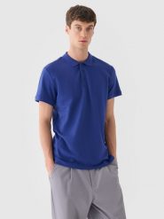 4F Koszulka polo męska - granatowa S. Niebieskie koszulki polo 4F, m, bez wzorów, z bawełny, bez kołnierzyka, bez ramiączek. W wyprzedaży za 59.99 zł.