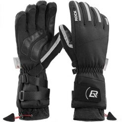 Rękawiczki rowerowe długie dla dorosłych zimowe Rockbros S241 z membraną. Czarne rękawiczki ROCKBROS, na zimę, bez wzorów. Za 169.00 zł.