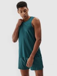 4F Tank top do biegania szybkoschnący męski - turkusowy 3XL. Niebieskie bezrękawniki 4F, bez wzorów, z dzianiny, bez ramiączek, do biegania. W wyprzedaży za 69.99 zł.