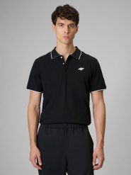 4F Koszulka polo regular męska - czarna S. Czarne koszulki polo 4F, m, bez wzorów, z dzianiny, bez kołnierzyka, bez ramiączek, trekkingowe. Za 119.99 zł.