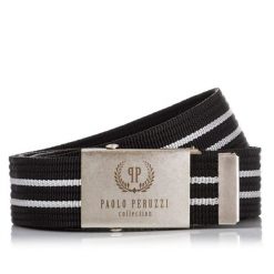 Pasek parciany PAOLO PERUZZI PW-03-115 CM czarny z białymi przeszyciami. Białe paski Paolo Peruzzi, bez wzorów, z materiału. Za 34.99 zł.