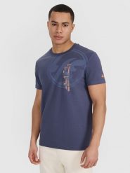 4F T-shirt regular z nadrukiem męski - szary M. Szare t-shirty 4F, m, bez wzorów, z bawełny, bez kołnierzyka, bez ramiączek. Za 69.99 zł.