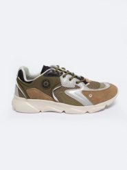 Sneakersy męskie z zamszowymi wstawkami khaki NN174294 303. Zielone buty sportowe casual BIG STAR, bez wzorów, z zamszu, bez zapięcia. W wyprzedaży za 189.99 zł.