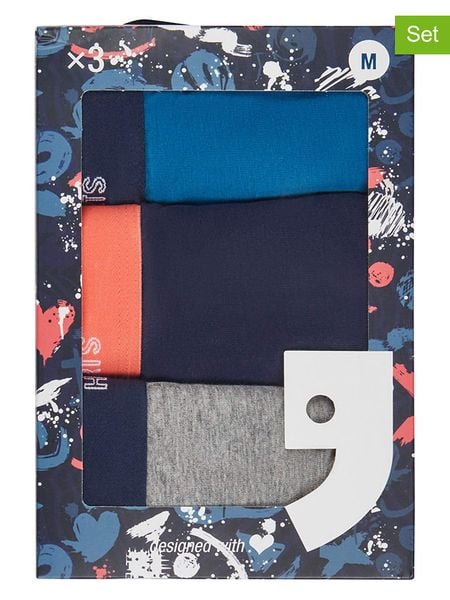 Happy Shorts Bokserki (3 pary) w kolorze granatowym, niebieskim i szarym rozmiar: XL. Niebieskie bokserki Happy Shorts, xl, bez wzorów. Za 50.45 zł.
