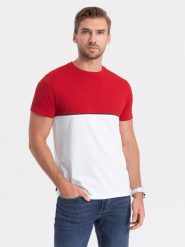 T-shirt męski bawełniany dwukolorowy - czerwono-biały V6 S1619 - XXL. Czerwone t-shirty Ombre Clothing, l, bez wzorów, z bawełny, bez kołnierzyka, bez ramiączek. W wyprzedaży za 29.99 zł.