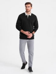Spodnie męskie jeansowe bez przetarć SLIM FIT - szare V1 - Rozmiar: L. Szare spodnie treningowe długie Ombre Clothing, l, bez wzorów, z bawełny. W wyprzedaży za 89.99 zł.
