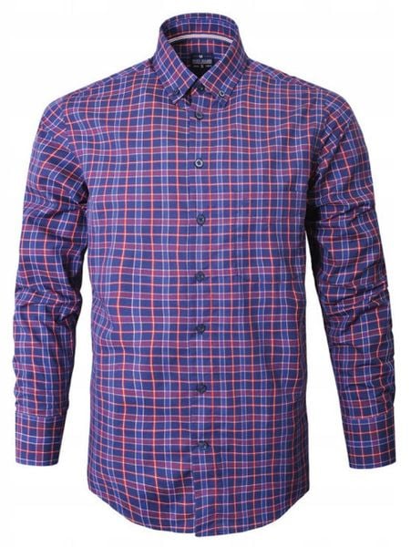 Casualowa Koszula, Kołnierzyk Button Down - Pako Jeans - Granat w Kratkę. Niebieskie koszule Pako Jeans, na lato, l, bez wzorów, z bawełny, bez kołnierzyka, bez ramiączek. Za 185.00 zł.