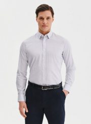 Biała koszula męska w mikrowzór. Białe koszule Pako Lorente, m, bez wzorów, z bawełny, bez kołnierzyka, bez ramiączek. Za 199.99 zł.