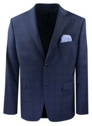 Wełniana Marynarka Męska - MEN'SFIELD - Granatowa w Kratkę. Niebieskie garnitury MEN'SFIELD, na co dzień, m, bez wzorów, z materiału, eleganckie. Za 675.00 zł.