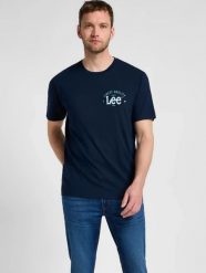 MESKA KOSZULKA LEE BIG LOGO TEE EMPEROR NAVY 112355583. Niebieskie t-shirty Lee, m, bez wzorów, bez kołnierzyka, bez ramiączek. Za 69.99 zł.