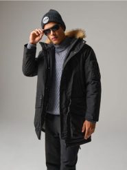 Kurtka parka - czarny. Czarne kurtki Sinsay, l, bez wzorów, bez kaptura. W wyprzedaży za 169.99 zł.