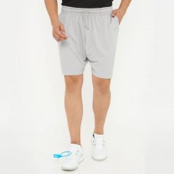 Męskie szorty sportowe F7 jasnoszare. Szare krótkie spodenki sportowe Legea, l, bez wzorów, z bawełny. Za 68.00 zł.