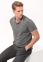 Melanżowa koszulka polo O-HARPER. Szare koszulki polo sportowe Volcano, m, bez wzorów, z bawełny, bez kołnierzyka, bez ramiączek. Za 99.99 zł.