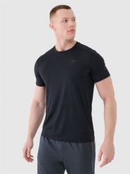 4F Koszulka treningowa szybkoschnąca męska - czarna S. Czarne t-shirty 4F, m, bez wzorów, z dzianiny, bez kołnierzyka, bez ramiączek. Za 79.99 zł.