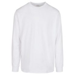 Organiczna Bluza Z Długim Rękawem Unisex Dla Dorosłych Z Prążkowanymi Mankietami. Białe bluzy BUILD YOUR BRAND, m, bez wzorów, prążkowane, bez kaptura. Za 118.99 zł.