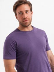 Męski klasyczny bawełniany T-shirt BASIC - fioletowy V13 OM-TSBS-0146 - XXL. Fioletowe t-shirty Ombre Clothing, l, bez wzorów, z bawełny, bez kołnierzyka, bez ramiączek. W wyprzedaży za 24.99 zł.