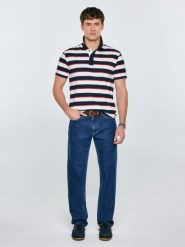 Koszulka męska polo w paski granatowo-biała Seulis 100. Białe koszulki polo BIG STAR, l, z aplikacjami, z dzianiny, bez kołnierzyka, bez ramiączek. Za 139.99 zł.