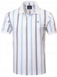 Męska Koszulka Polo - Pako Jeans - Biała w Prążki. Niebieskie koszulki polo Pako Jeans, l, bez wzorów, z bawełny, bez kołnierzyka, bez ramiączek. Za 129.00 zł.