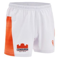 Spodenki Zewnętrzne Edynburg Rugby 2024/25. Białe szorty Macron, bez wzorów, sportowe. Za 232.00 zł.