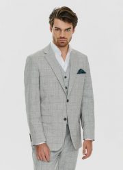 PAKO LORENTE – Szara marynarka w niebieską kratę. Niebieskie garnitury Pako Lorente, m, bez wzorów, z elastanu, klasyczne. Za 399.99 zł.