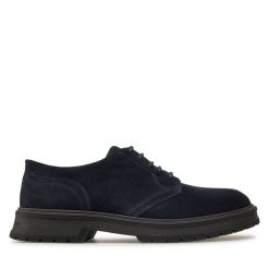 Półbuty Tommy Hilfiger. Niebieskie eleganckie półbuty Tommy Hilfiger, bez wzorów, bez obcasa, bez zapięcia. Za 429.99 zł.