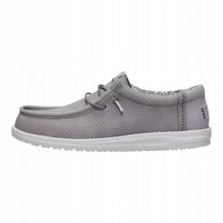 HeyDude Męskie Mokasyny Wally Perforated. Szare mokasyny Hey dude, bez wzorów, z materiału, bez obcasa, bez zapięcia. Za 289.00 zł.