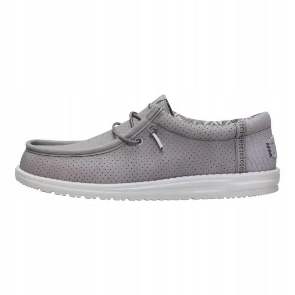 HeyDude Męskie Mokasyny Wally Perforated. Szare mokasyny Hey dude, bez wzorów, z materiału, bez obcasa, bez zapięcia. Za 289.00 zł.