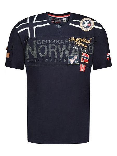 Geographical Norway Koszulka "Jaradock" w kolorze granatowym rozmiar: XL. Niebieskie bezrękawniki Geographical Norway, xl, bez wzorów, z bawełny, bez kołnierzyka, bez ramiączek. Za 60.95 zł.