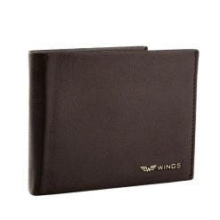 Męski portfel WINGS z naturalnej skóry koziej Brown. Brązowe portfele Wings, bez wzorów, ze skóry. Za 99.90 zł.