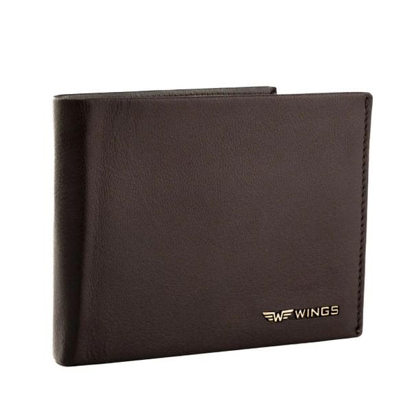 Męski portfel WINGS z naturalnej skóry koziej Brown. Brązowe portfele Wings, bez wzorów, ze skóry. Za 99.90 zł.