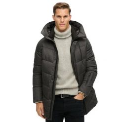 Kurtka puchowa w zygzaki Superdry City. Szare kurtki Superdry, m, bez wzorów, z puchu, bez kaptura. Za 894.35 zł.