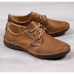 Półbuty męskie skórzane casual brązowe Łukbut 1461. Brązowe eleganckie półbuty Łukbut, bez wzorów. Za 135.00 zł.