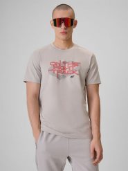 4F T-shirt regular z nadrukiem męski - szary S. Szare t-shirty 4F, m, bez wzorów, z bawełny, bez kołnierzyka, bez ramiączek. Za 69.99 zł.